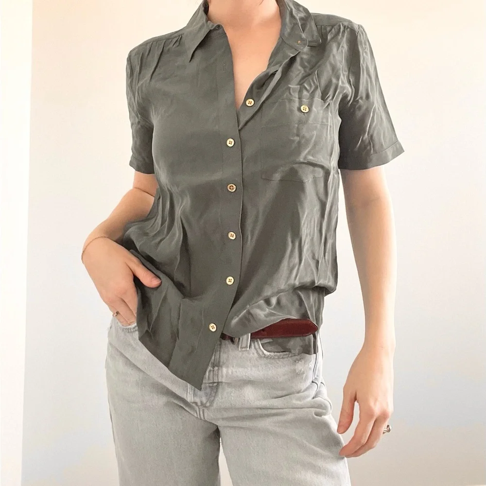 J.Crew Silk NWT Gray Button Down Blouse